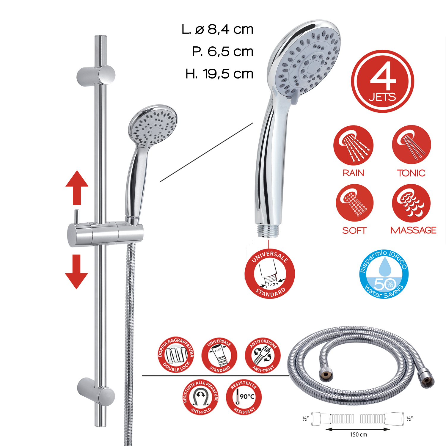 Saliscendi per Doccia Easy 06 4 Jet - immagine 3